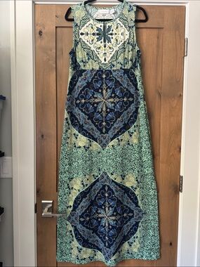 CHICO'S Slinky Fleur de le  Maxi Dress Womens 1/M keyhole front Stretch Travel